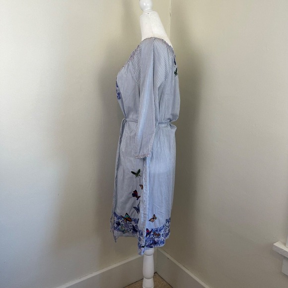3J Workshop Johnny Was Striped Dress Embroidered S fit M Blue Milkmaid Floral - Picture 3 of 12